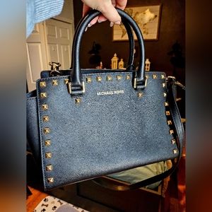 Michael Kors Selma Medium Studded Saffiano Leather Satchel